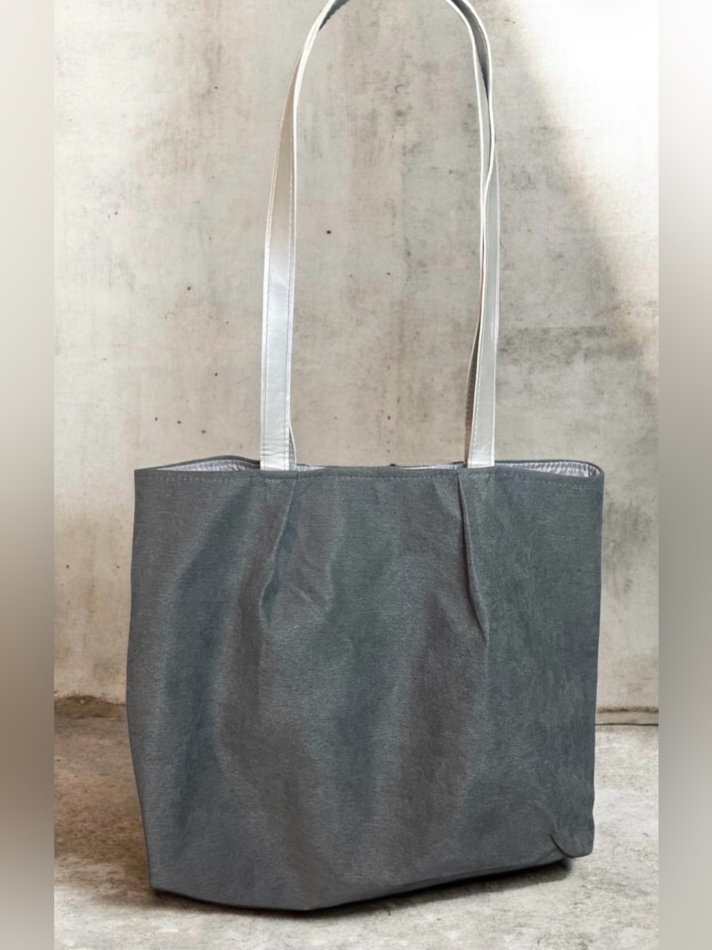 Gray Tote Bag with Silver Shoulder Straps